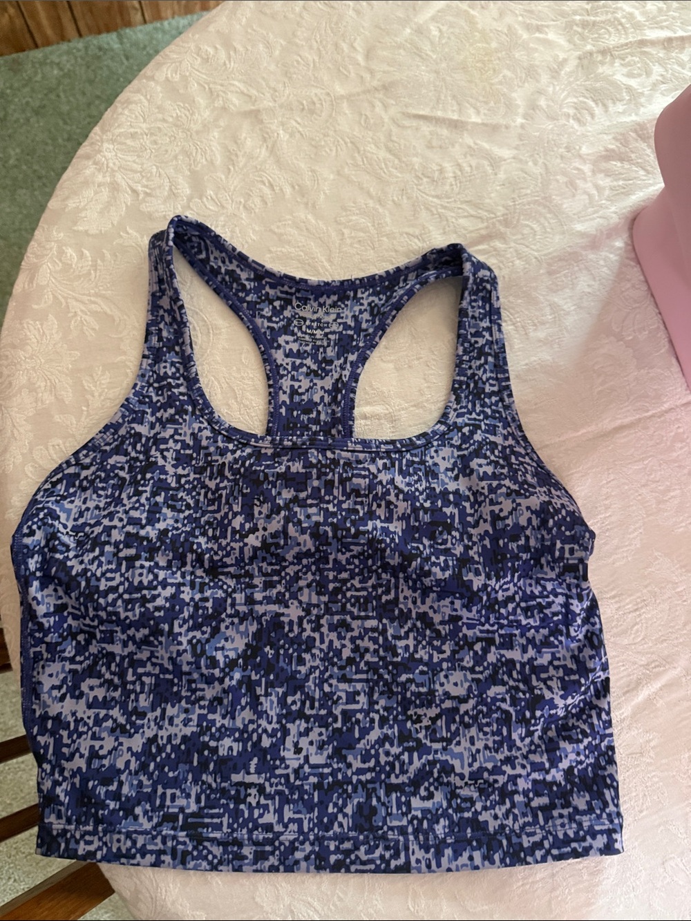 Calvin Klein Blue Digital-Print Racerback Crop Tank  NWOT